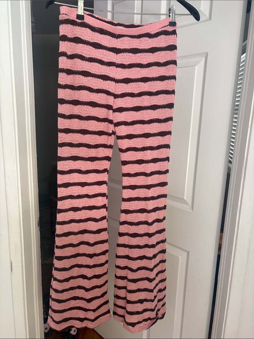 Zara Pink and Black Striped Knit Flare Pants